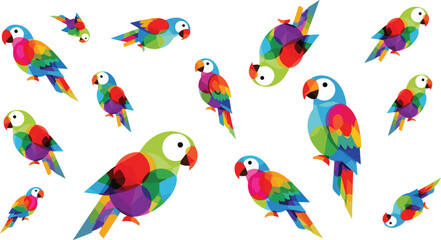 Modern geometric parrot logo collection with colorful polygonal bird icons and abstract low poly design for creative branding © AdhinChandra