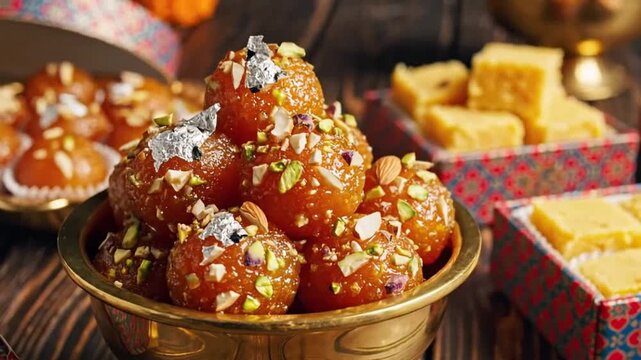 Sweet dessert in golden bowl with nuts emphasizing fresh ingredients and culinary craftsmanship