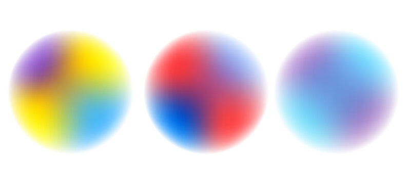 Atur gradasi kebisingan gradien lingkaran warna. Warna air berwarna abstrak blur mesh di latar belakang transparan terisolasi. Bentuk lingkaran png. Aura gradien, neon grain blob efek eps10.