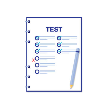 Test paper checklist illustration with pencil and completed exam answers