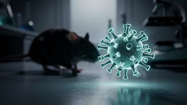 3D Visualization of a Hantavirus Particle Beside a Laboratory Mouse