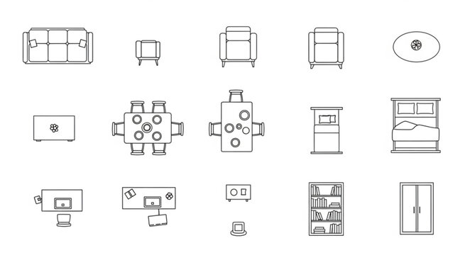 Collection of Hand Drawn Furniture Icons and Symbols.
