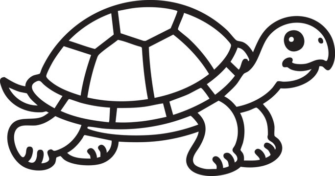 Simple black and white line of a smiling turtle tortoise