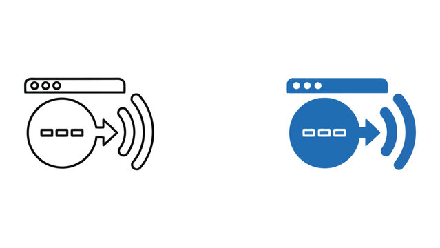 Web browser data transmission icon featuring signal waves and interface elements in vector graphic
