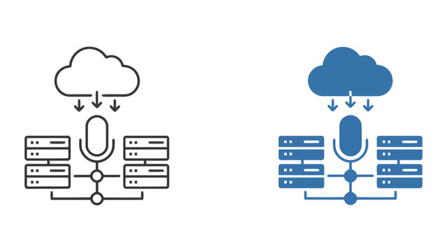 Voice data processing and cloud server synchronization icon set for automated audio storage systems