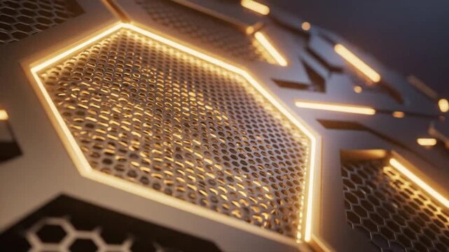 Closeup of metallic hexagonal pattern symbolizing conceptual art and dynamic energy