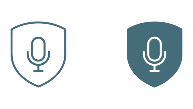 Voice recognition shield icon in outline and solid styles for audio security and privacy protection concepts
