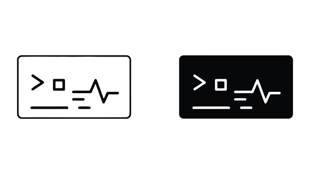 Command line interface and system heartbeat monitor icon representing software development and server health status in clean black and white vector line art for technical monitoring concepts