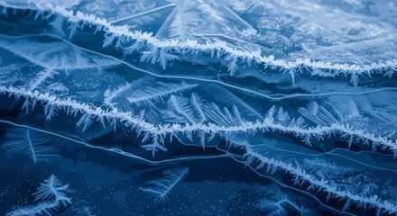 Abstract blue frost patterns on a frozen winter surface © kavi