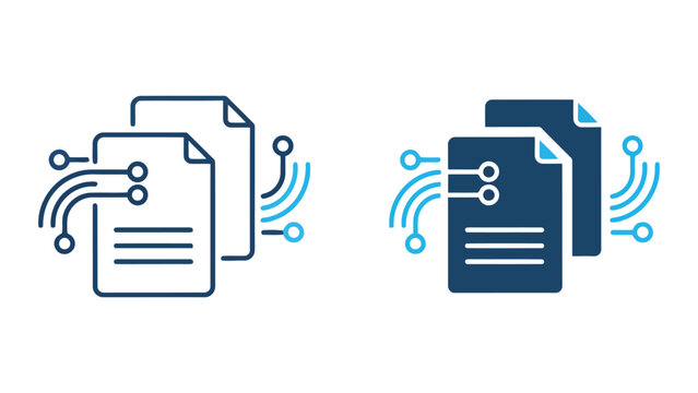 Digital document transfer and network connection icon set for cloud storage and file management