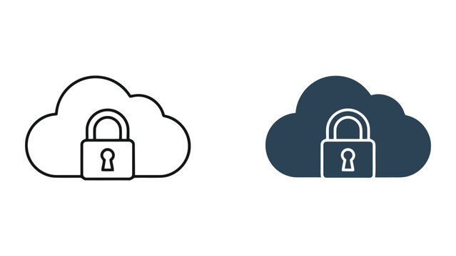 Cloud data security concept with padlock inside a cloud shape for private storage and protected information management in clean vector art