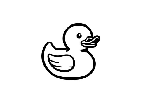 Cute cartoon rubber duck, simple line art icon, isolated on white background.