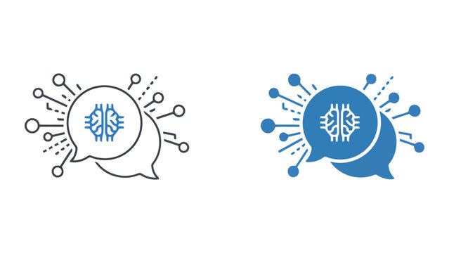 Artificial intelligence speech bubble icon set featuring neural brain patterns and digital connection nodes for AI communication and machine learning conversation concepts isolated on white background