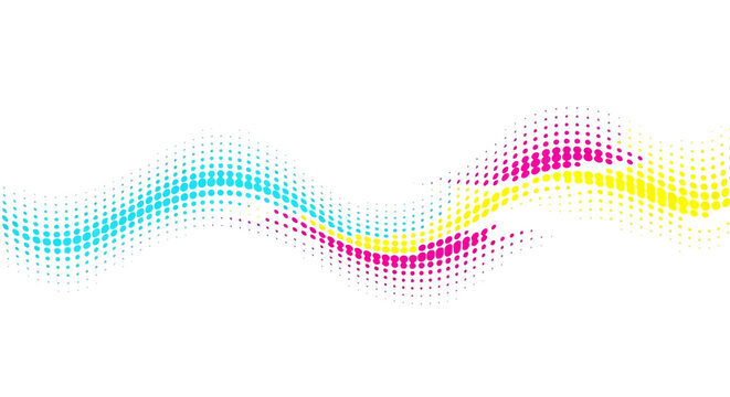 Abstract colorful halftone dot wave pattern on white background