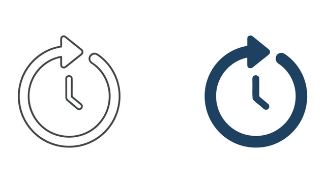 Circular refresh arrow icon with clock face symbol for time management and synchronization concepts in flat vector design