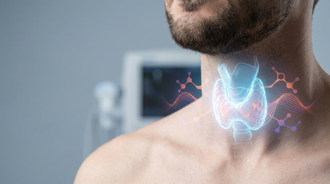 Thyroid hormone balance neck man medical anatomy health gland endocrine male skin closeup body wellness biology human healthcare concept medicine adult person male adult torso chest facial hair