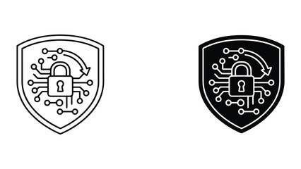 Fototapeta premium Security shield with padlock and integrated circuit board patterns for cybersecurity and data encryption and network protection concepts isolated vector graphics in black and white styles