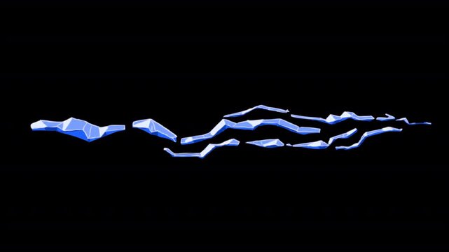 Blue stylized electric bolt. Dynamic 2D cartoon lightning beam animation