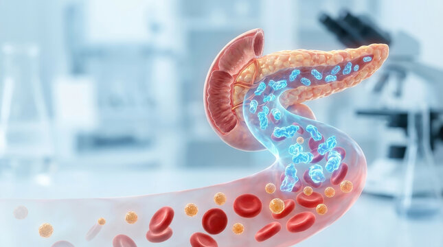 Insulin release from pancreas plays crucial role in glucose regulation within bloodstream supporting energy balance and metabolic health in body