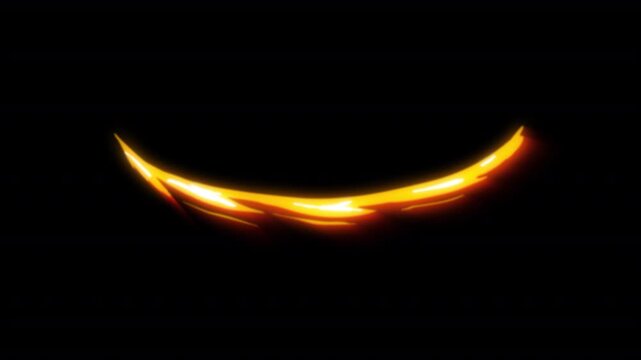Yellow cartoon energy arc slash. Dynamic 2D stylized blade effect