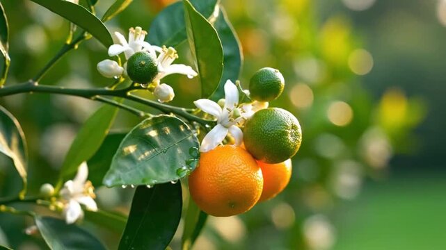 Orange tree with fruit and flowers representing the awe-inspiring power of nature