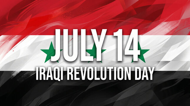 July 14 iraqi revolution day celebration with syrian flag background and green stars