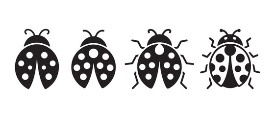 Black ladybugs with white spots on a white background. © NadimStoker