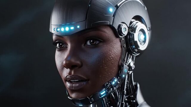 robotic humanoid head with glowing lights perfect for UI/UX design and motion graphics