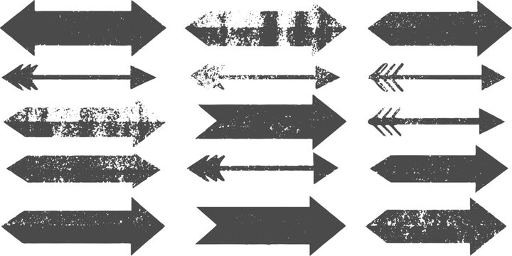 Grunge arrow vector with distressed rough texture abstract vintage directional symbol design.