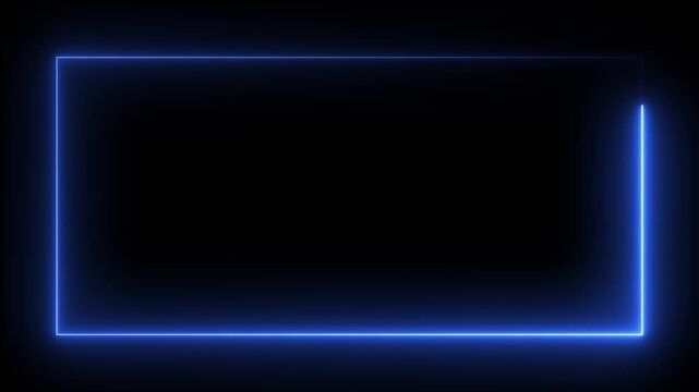 A rectangular frame illuminated by two distinct neon colors, neon square frame overlay line animation. Neon sign. 
Glowing purple neon rectangular frame border with a light trail effect