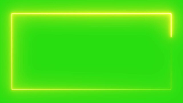 A rectangular frame illuminated by two distinct neon colors, neon square frame overlay line animation. Neon sign. 
Glowing purple neon rectangular frame border with a light trail effect