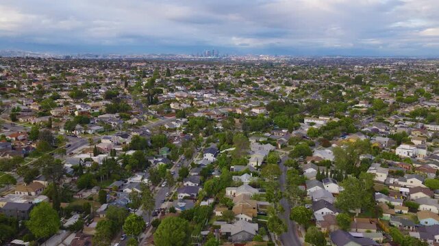 Ladera Heights Lateral Aerial View With Downtown Los Angeles Skyline 02