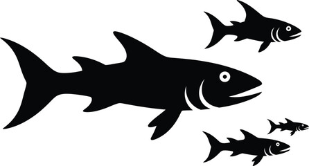 Fototapeta premium Black Fish Swimming on White Background