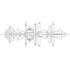 Naklejka premium Minimalist City Skyline Reflection Line Art