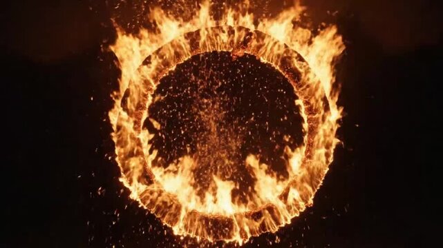 Burning ring of fire in darkness ideal for sleek commercial backgrounds and title sequences