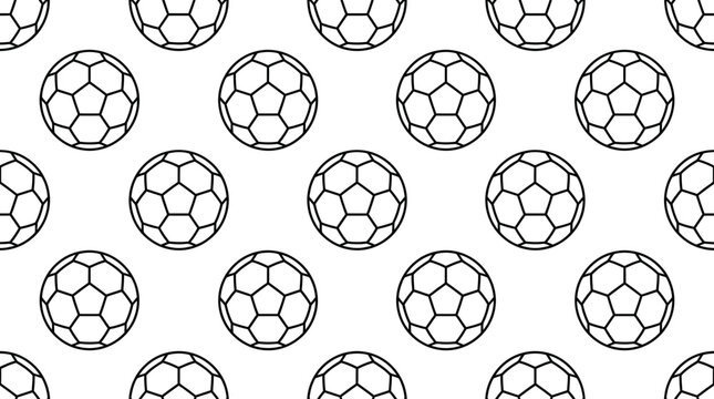 Seamless Pattern of Black and White Soccer Balls on White Background