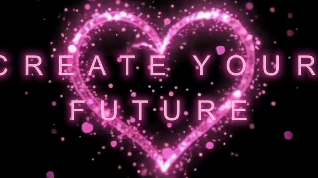 &ldquo;CREATE YOUR FUTURE&rdquo; bold white typography animation on black background, smooth cinematic motion, clean minimal motivational style, modern high contrast aesthetic, sharp text, 8K, noise free
