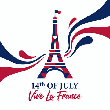 Bastille Day Paris Celebration Poster with Eiffel Tower in French Flag Colors and Vive La France Theme.
