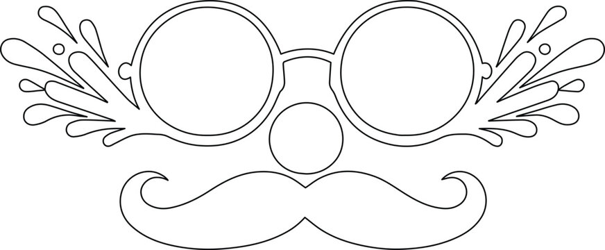 Funny disguise vector illustration, playful party mask with round glasses, red nose, and curly mustache, humorous costume element for celebrations and events