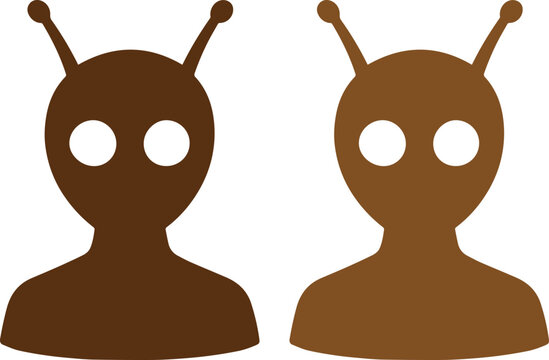 Minimalist alien head silhouette vector illustration, extraterrestrial creature icon set, space invader graphic element, cosmic lifeform for sci-fi design and gaming.