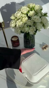 Opening Aesthetic Cake Box Revealing Beautiful Dessert, Elegant Bakery and Sweet Food Presentation Concept