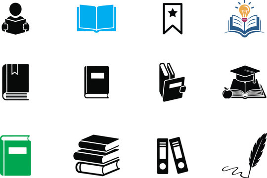 Education icons set books learning graduation and a silhouette student