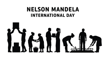 Fototapeta premium Vector graphic illustration of diverse people participating in community service on Nelson Mandela International Day