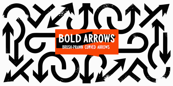 Bold black brush drawn arrows in various directions abstract hand painted style high quality professional