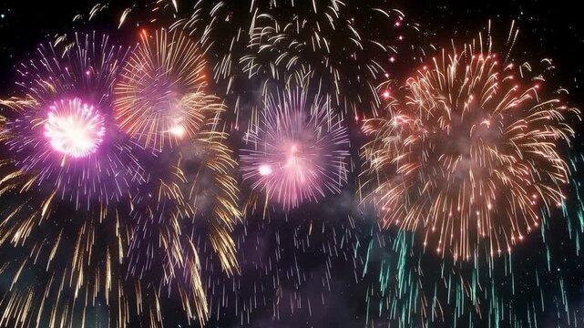 Celebration in the Sky: A breathtaking spectacle of colorful fireworks exploding in the night sky, illuminating the darkness with their dazzling bursts of light and color.