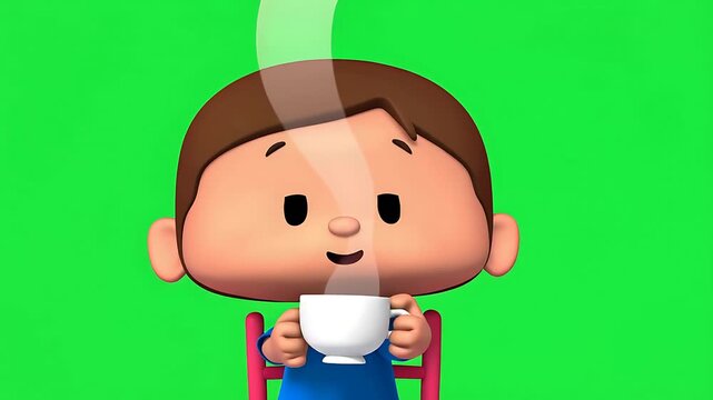 Child Drinking Hot Tea Cartoon