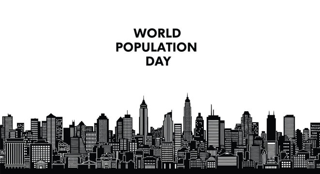 World population day vector graphic illustration showcasing an expansive city skyline design