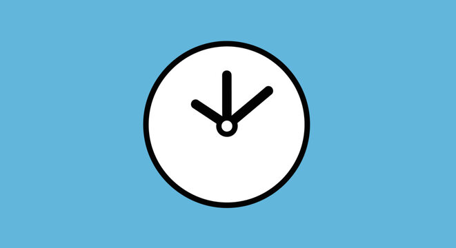 Minimalist clock icon on blue background illustrating time concept