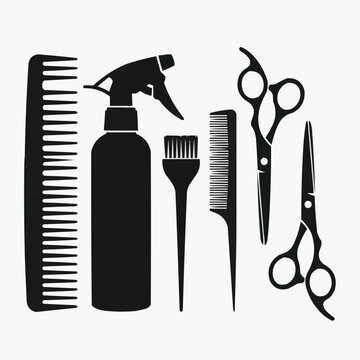 Professional Hair Stylist Salon Equipment Black Silhouette Vector Set