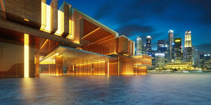 3d rendering modern building featuring brick and glass architecture at night